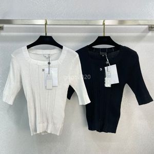 2023 SS-Frauen-Baumwoll-T-Stück strickt Designer-Oberteile mit Buchstabenmuster Milan Runway Designer Crop Top T-Shirt Kleidung High-End-kundenspezifische Elastizität Pullover Pullover Shirt