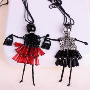 Pendant Necklaces 2023 Fashion Red Crystal Dress Doll Necklace For Women Cute Maxi Black Bead Chain Long Statement Jewelry