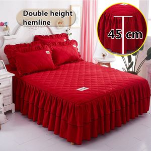 Bed Skirt Solid color elastic sheet thickened velvet double mattress protective cover bedding non-slip breathable king size skirt pillowc 230211