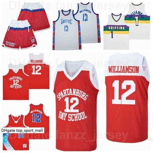 Film High School Basketball Alternate 12 Zion Williamson Jersey 1 Spartanburg Day Griffins Team Orange White Color Trzyj Hiphop Pure Cotton