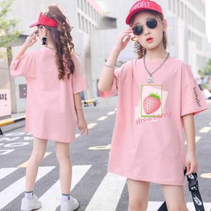 T-shirts Summer White T Shirt for Children Cartoon Cotton Short Sleeve Print Tops Korean Girls Long T-shirts Teenage Clothe 5 8 10 12 14y T230209