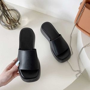 Slippers Slippers Women Thick Bottom Wedge Heel Outer Wear 2022 Summer New White Fashion Muffin Flat Bottom Solid Color Women's Shoes G230210