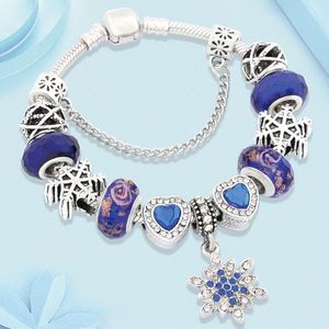 Braccialetti con ciondoli Leabyl Braccialetti con perline con ciondolo a forma di fiocco di neve in cristallo blu scuro Bracciale alla moda con sfera a cuore per regaloFascino