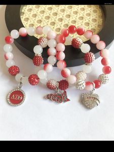 Strand handgjorda grekiska bokstäver sorority röd och vit oooop hjärta 1913 charm armband smycken accesorios para mujer