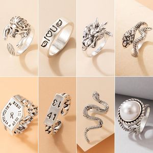 Alyans Huatang Boho Yılan Hollow Ring Kadınlar için Punk Tasarım Abartılı Saat Parmak Moda Partisi Takı Toptan