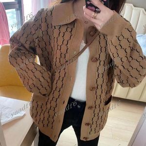 Spring fashion designer high-end women's sweater luxury net red the same style classic G letter jacquard retro POLO neck button cardigan