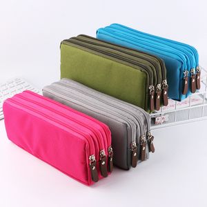 Extended Stationery Bag Three-layer Pencil Bags Small Fresh Candy Color Three-layer Pencil Box Learning Supplies LX5424