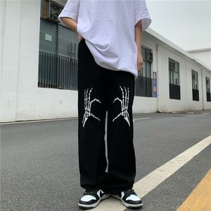 Men's Jeans Hip Hop Black Men Fashion Printing Denim Trousers Spring Autumn Ins Retro Wide Leg Pants Oversized Man Clothing Streetwear 230211