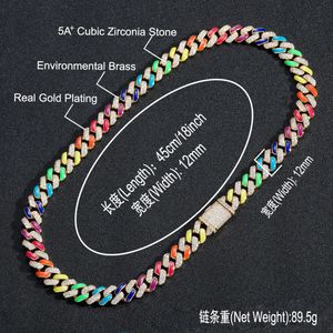 Ins color drop gum Cuban 12mm personality exaggerated hip-hop fashion copper inlaid zircon collar chain necklace