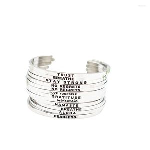 Bangle Dropship Stainless Steel Engraved Positive Inspirational Quote Hand Stamped Cuff Mantra Bracelets For Women