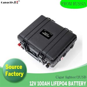 12V 100AH ​​LIFEPO4 Bateria 120AH com cigarro leve 2USB 150AH Campo recarregável de bateria RV portátil RV High Power