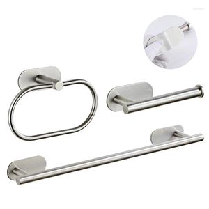 Set di accessori da bagno senza perforazione, portasciugamani autoadesivo in acciaio inossidabile, porta carta, anello per gancio per accappatoio, accessori da bagno in oro nero argento