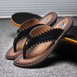 Hausschuhe Leder Luxe Sommer Männer Strand Flip-Flops Mann Bequeme Schuh Casual Mode Angeln Flip-Flops Klassische Outdoor