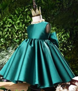 Vestido de menina vestido de bebê verde do menina Batismo Big Cow Satin Little for Party Kids Birthday Frock Ploth Year Pograph