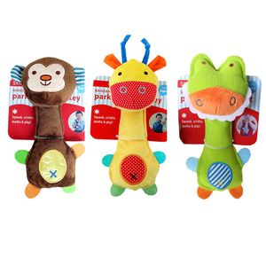 Baby Hand Bell Newborn Grab Bar Cartoon Rattles Monkey Animal Plush Toy Hand Puppet Infant Toy Squeaky Toys