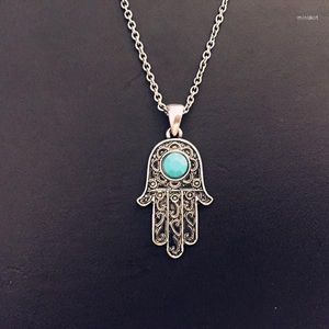 Anhänger Halsketten Vintage Hamsa Hand Fatima Palm Halskette Für Frauen Schmuck Großhandel