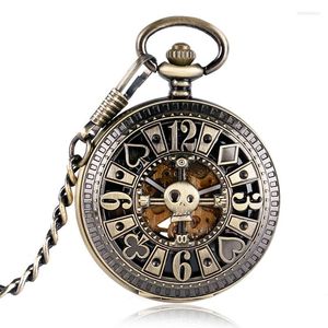 Pocket Watches Simple Mechanical Poket Men Pendant Skull Bronze Masculine Necklace Watch Colar Masculino Gifts