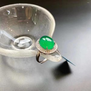 Anelli a grappolo Anello regolabile con apertura in calcedonio verde naturale Diamanti retrò cinesi Squisito fascino scintillante Gioielli in argento da donna