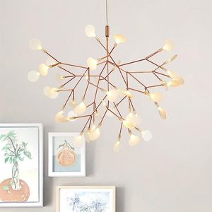 Pendant Lamps Golden LED Lights Metal Acrylic Tree Branch Shape Indoor Light Fixtures Restaurant Living Room Lamp