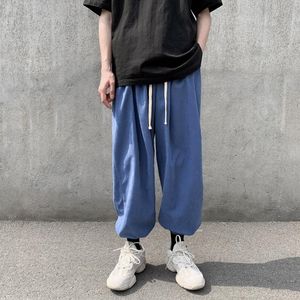 Herrbyxor sommar tunna is silkes baggy koreansk stil mode leggings svettbyxor breda ben manliga droppar