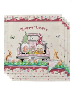 Bordservete Easter Gnome Truck Tulpan Flower Servettar Napkins Handduk Bröllop Bankettduk för middagsdekoration