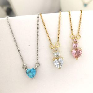 Choker QMHJE Crystal Heart Necklace Women Infinity Love Stainless Steel Slim Chain Pink Stone Wedding Gold Silver Color Jewelry