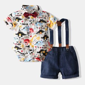 Set di abbigliamento per neonato 2 pezzi / set T-shirt di dinosauro Pagliaccetto per bambini Bretelle Pantaloni Abbigliamento per neonato
