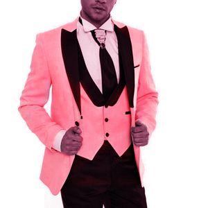 Custom Made Men Suits Pink Groom Tuxedos Peak Lapel Groomsmen Wedding/Prom/Dinner Man Blazer Jacket Pants Vest w870
