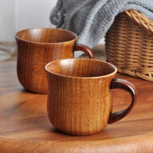 Tazze Piattini Tazza di legno di legno Grano naturale Classico Fatto a mano Di Caffè Latte Succo Tazza da tè creativa Stile giapponese