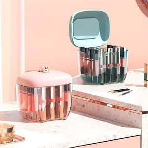 Storage Boxes 20 Grid Lipstick Stand Makeup Organizer ABS Display With Mirror Cosmetic Case Jewelry Holder Box