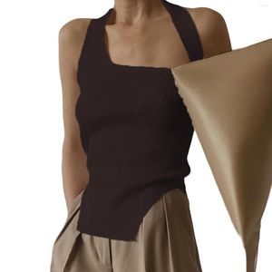 Zbiorniki damskie Summer Seksowne nieregularne uprawy Top Ladies Hanter Koronka Up Zakończona żebrowana T-shirt Solidna biała koszulka bez rękawów