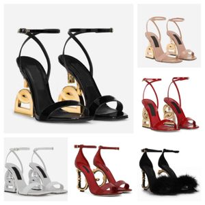 Fashion Summer Luxury Brands Patent Leather Sandals Shoes Women's Pop Heel Gold-plated Carbon Nude Black Red Pumps Gladiator Sandalias With Box EU35-43