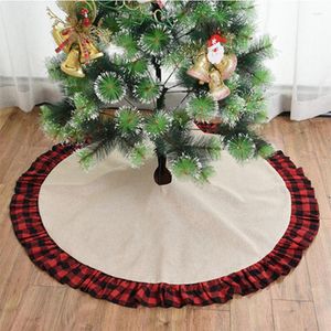 Decorazioni natalizie Sublimazione Albero Gonna Decorazione Ornamento con bordo scozzese rosso e nero Decorazioni ricamate per anno