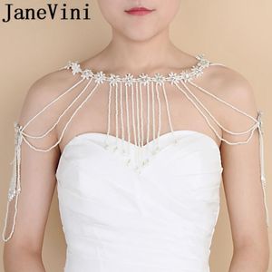 Collares colgantes Janevini 2023 Novias Pearls Luxury Crystal Women Collar Shoulder Lace Tassel Weddal Collar Accesorios