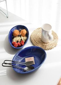 Bowls CuteLife Ins Irregular Blue Ceramic Bowl Kitchen Home Decor Serving Dish Breakfast Fruit Salad Noodles Tableware6650924
