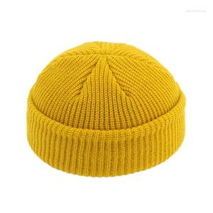 Berets Mode Männer Beanie Stricken Hüte Junge Schädeldecke Sailor Caps Manschetten Retro Navy Kurze Hut Einfarbig Unisex Winter Warme kappe Roll-up Rand