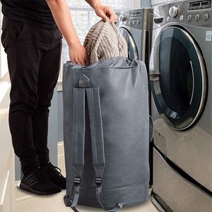 Tvättpåsar stor ryggsäck tvätt för tvättmaskiner hamnar korg med axelband sovsal camping 230211