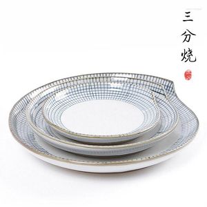 Plates Japanese Style Hand Drawn Lattice Ceramic Tableware Large Bowl Dish & Plate Set Dinner Disc Soup Creative