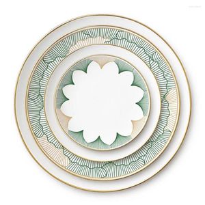 Plates Nordic Ceramic Dessert Porcelain Dinner Plate Set Phnom Penh Ginkgo Biloba Cutlery Dishes Pasta Disk Tableware