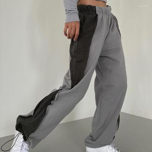 Calça feminina tendência feminina de tendência feminina casual lateral lateral colorido bloqueio de moletom outono e inverno grossos quentes mulheres mulheres