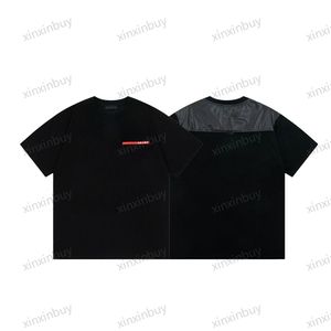 xinxinbuy Мужская дизайнерская футболка 23ss Milan нейлоновая красная этикетка с коротким рукавом хлопковая женская белая черная XS-3XL