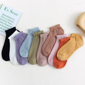 Women Socks 5 Pairs Spring Summer Candy Color Ankle Sock Classic Cotton Soft Breathable Funny Cute Solid Art Boat Short Sox