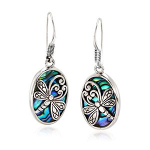 Dangle Earrings & Chandelier Hanging Camouflage Abalone Shell Carving Dragonfly Silver Plated Fashion Temperament Charm Women's Jewelry