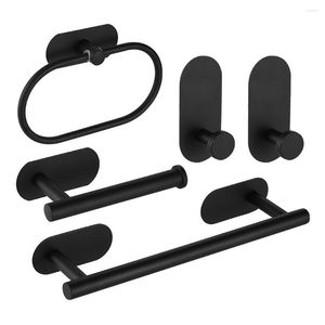 Badzubehör-Set, Schwarz/Silber, Badezimmer-Zubehör-Sets, 5-teilig, Wandmontage, Handtuchhalter, Kleiderhaken, Toilettenpapierrollenhalter, Edelstahl