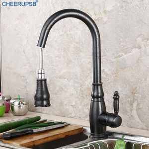 Kitchen Faucets Pull Down Faucet Stream Sprayer Water Mixer Tap Retractable Black Copper Rotatable Out Sink Taps Flexible