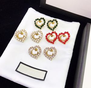 럭셔리 디자이너 다이아몬드 하트 편지 귀걸이 스터드 패션 이어링을위한 부부 선물 보석 파티 웨딩 보석 상자