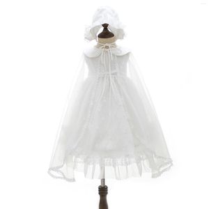 Mädchen Kleider 3 stücke Lange Weiß Baby DressCape Geburtstag Baumwolle Vintage Hochzeiten Vestido Taufkleider 0-24Month Kleidung OBF204005
