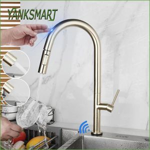 Kitchen Faucets YANKSMART Smart Touch Faucet Sensor Pull-Out Rotate Spray Sink Deck Mounted Cold And Mixer Water Tap