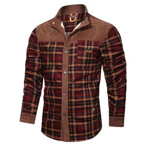 Fashion Fleece Lattice Shirt Jacket For Men Spring Corduroy Thicken Hip Hop High Street Long Sleeve Loose Shirts Coats AH13136
