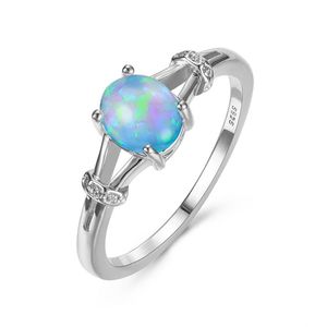 Bröllopsringar boho kvinnlig blå vit eld opal ring söt silverfärg för kvinnor lovar litet ovalt kärleksengagemang